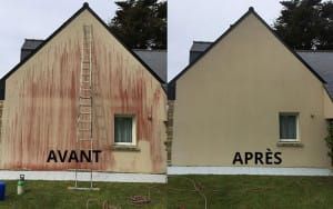 Pignon taché avant et après nettoyage et traitement