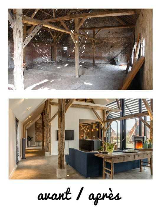 Grange avant et après rénovation intérieure